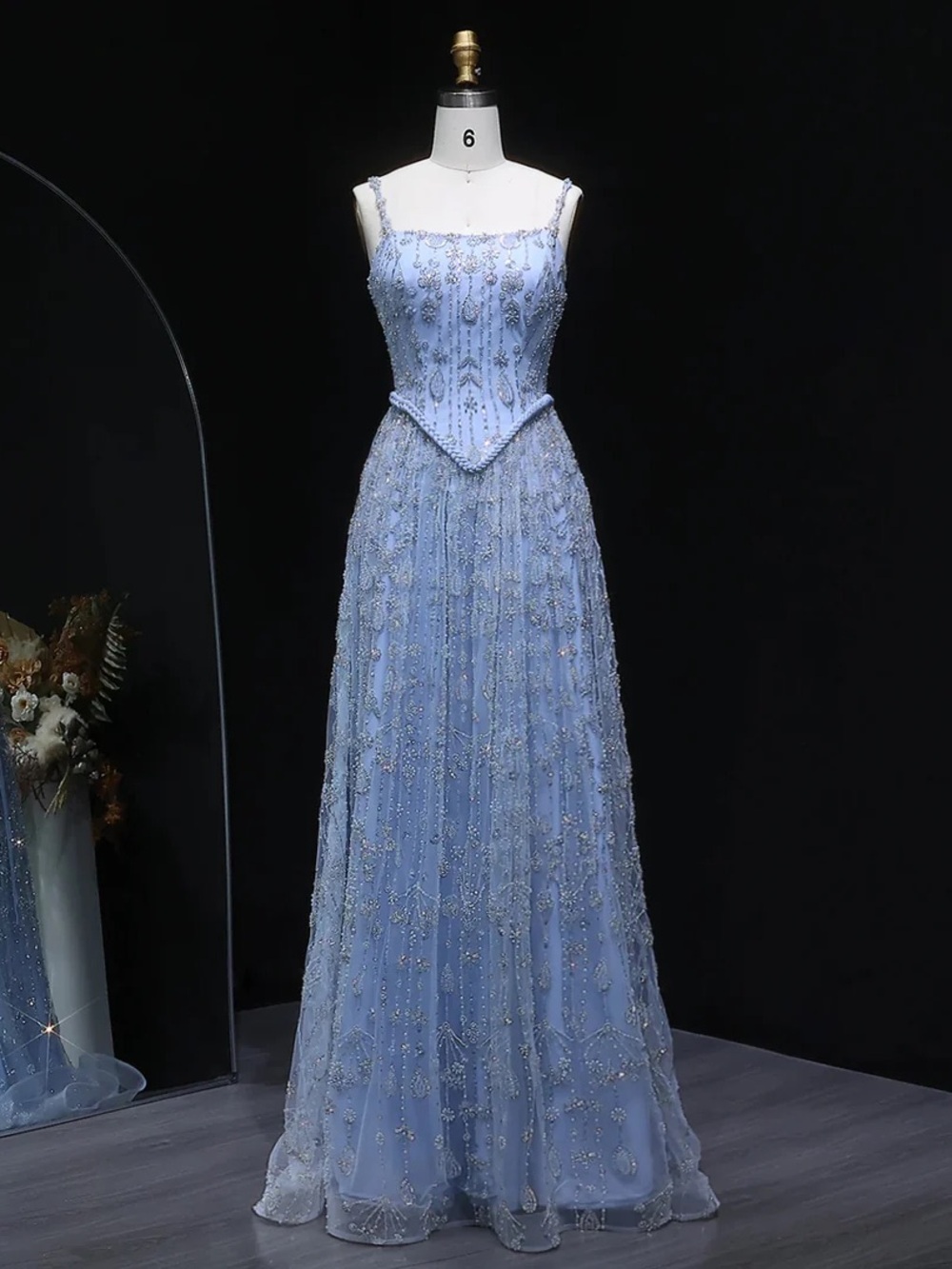 Light Blue Beaded Evening Gown